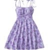 Floral Print Dress Summer Sweet A- Line Waist Trimming Dresses Women's Slimming Casual Clothing