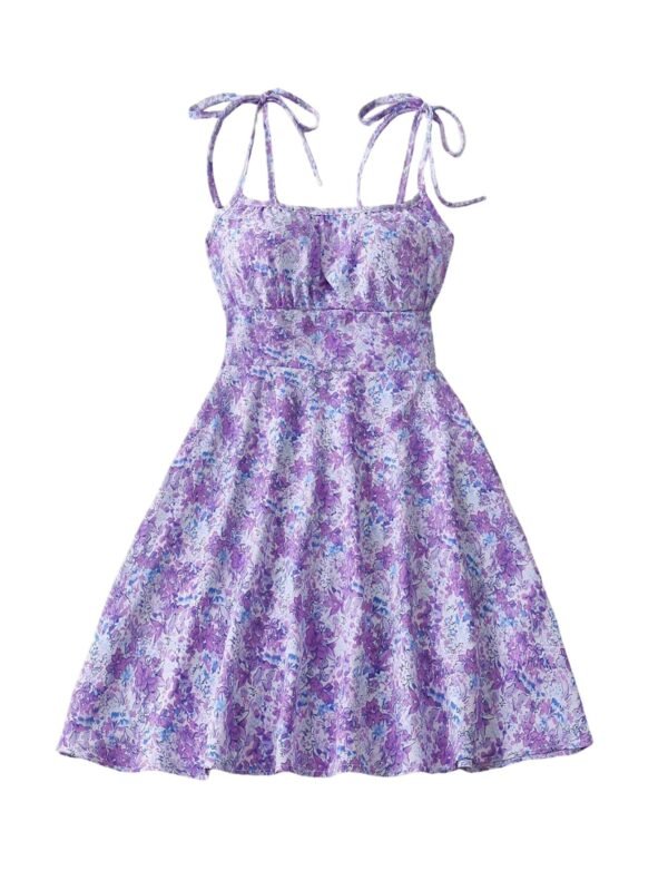 Floral Print Dress Summer Sweet A- Line Waist Trimming Dresses Women's Slimming Casual Clothing