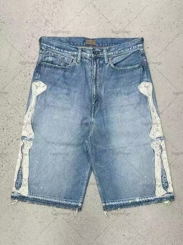 Retro Washed Hip-Hop Letter Print Loose Denim Shorts