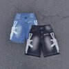 Retro Washed Hip-Hop Letter Print Loose Denim Shorts