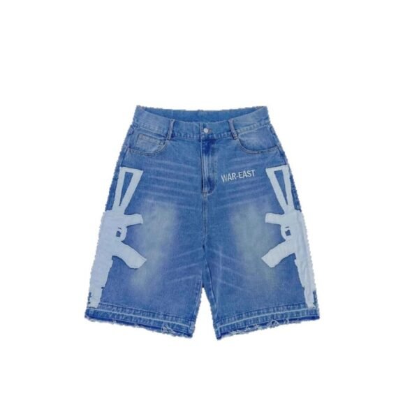 Retro Washed Hip-Hop Letter Print Loose Denim Shorts