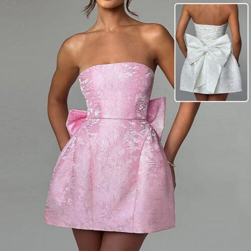Women's Tube Top Dress With Big Bow Fashion Summer Sleeveless Pary Evenning Dresses