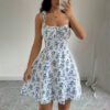 Floral Print Dress Summer Sweet A- Line Waist Trimming Dresses Women's Slimming Casual Clothing