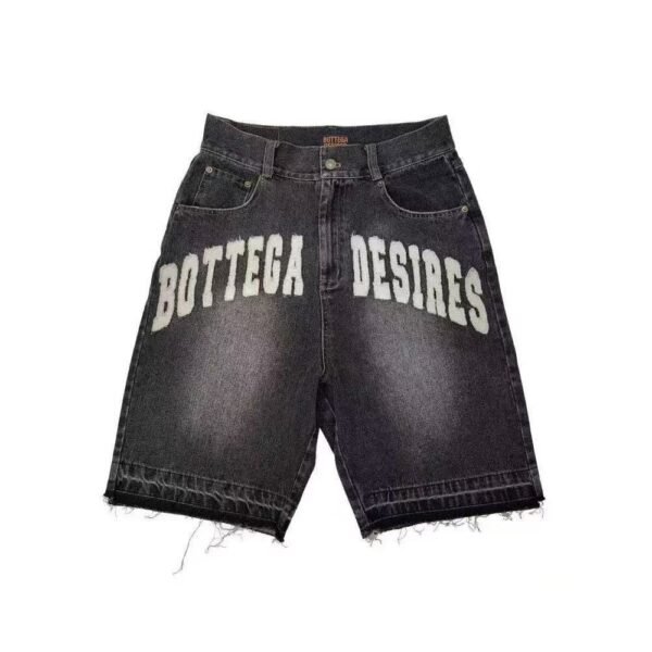 Retro Washed Hip-Hop Letter Print Loose Denim Shorts