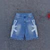 Retro Washed Hip-Hop Letter Print Loose Denim Shorts