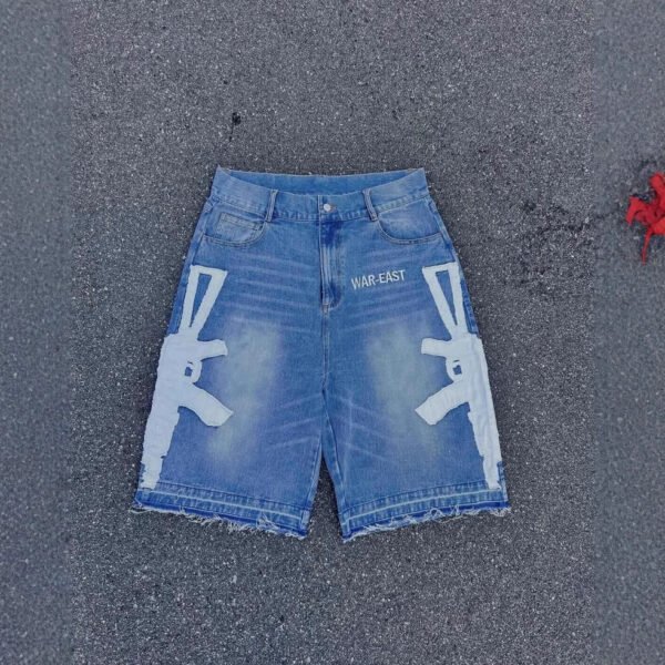 Retro Washed Hip-Hop Letter Print Loose Denim Shorts