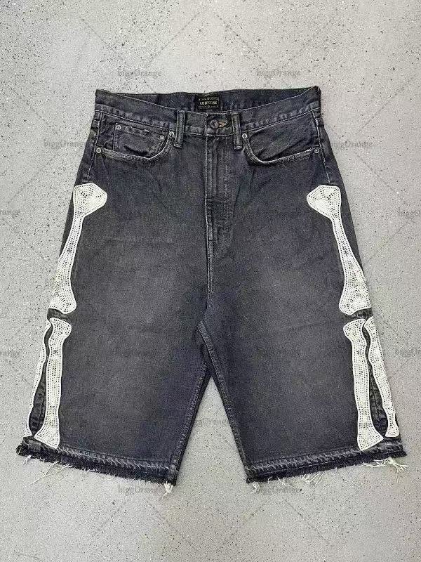 Retro Washed Hip-Hop Letter Print Loose Denim Shorts