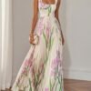 Floral Print Pleated Dress Summer A-Line Sleeveless Midi Dresses Women's Clothing