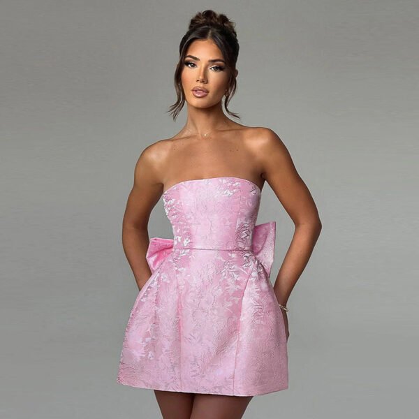 Women's Tube Top Dress With Big Bow Fashion Summer Sleeveless Pary Evenning Dresses