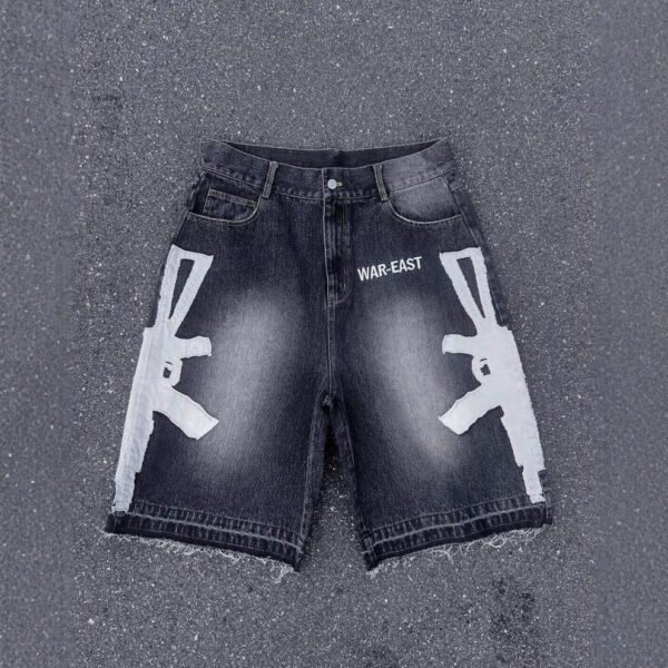 Retro Washed Hip-Hop Letter Print Loose Denim Shorts