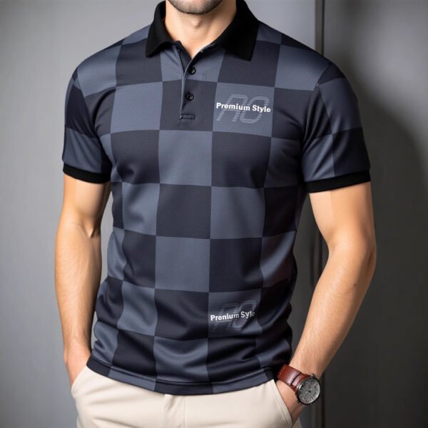 Checkered Short-Sleeve Letter-Printed Casual Fashion T-Shirt