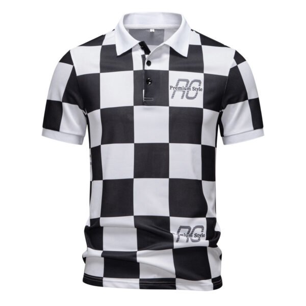 Checkered Short-Sleeve Letter-Printed Casual Fashion T-Shirt