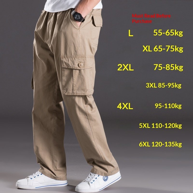 Men’s Washed Casual Pants Multi-Pocket Plus-Size Work Trousers