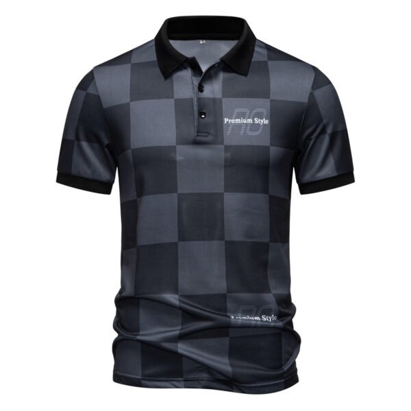 Checkered Short-Sleeve Letter-Printed Casual Fashion T-Shirt