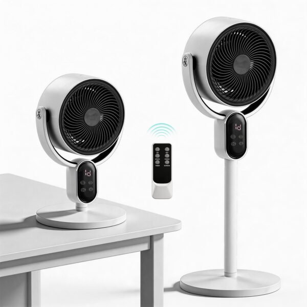 794f9f7d-2680-41ff-b2cd-640354c057dd.jpg Air Circulator Fan, 110V 40W Standing Desk 2-in-1 Fan With Remote, LED Display, 3 Speeds & 12H Timer, Auto Horizontal Oscillation, Vertical Manual Adjustment