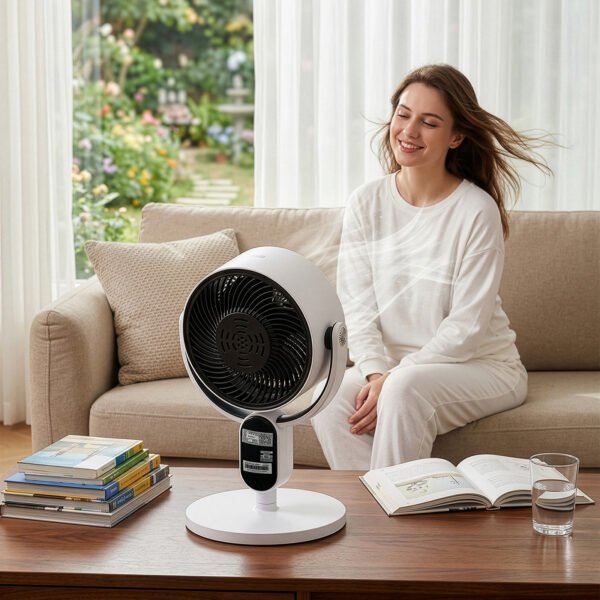 99438691-f9ec-4823-af24-3bcddc4dc288.jpg Air Circulator Fan, 110V 40W Standing Desk 2-in-1 Fan With Remote, LED Display, 3 Speeds & 12H Timer, Auto Horizontal Oscillation, Vertical Manual Adjustment